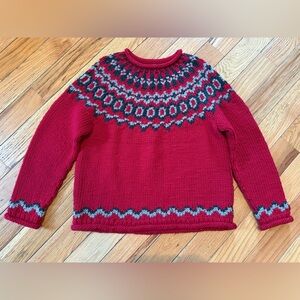 VTG LL Bean Sweater Womens Size XS Chunky Wool Red Fair Isle Crewneck Nordic